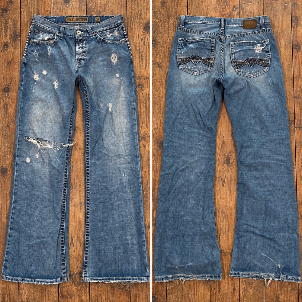 BKE Tyler Relaxed Straight Distressed Jeans 33x32 Y2K Grunge Skater Streetwear
